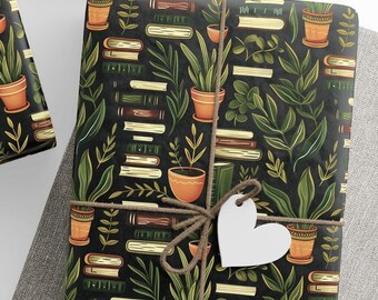 Gift Wrapping Paper for Book and Plant Lovers - Holiday Present Wrap