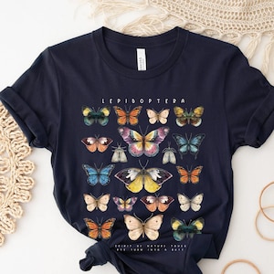 Butterfly Chart Shirt - Ivory Shirt Short Sleeve Tee, Trendy Camping T-Shirt Gift For Friend, Custom Retro Graphic Tee