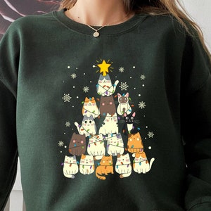 Sudadera Merry Catmas, sudor divertido de Navidad, cuello redondo de vacaciones, Navidad Meowy, suéter de gato lindo