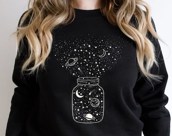 Space Shirt, Star Galaxy Sweatshirt, Astronomy Tee, Outdoors, Crescent Moon, Milky Way, Star Unisex Sweatshirt, Constellation Top