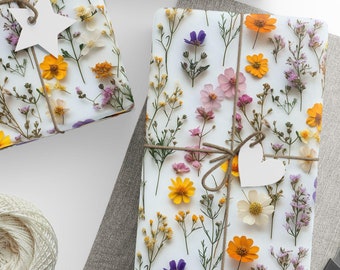 Wrapping Papers, Pressed Wildflowers Gift Wrap Roll for Mother's Day, Floral Roll for Flower Lovers, Wrapping Paper Sheets