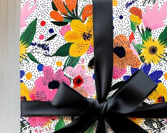 Wrapping Papers, Floral Gift Wrapping Roll for Birthdays, Holidays, Mother's Day - Colorful Flowers Wrap, Beautiful Floral Gift Wrap