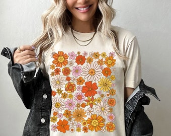 Retro Flower Shirt, Wildflower Tshirt, Wild Flowers Shirt, Floral Tshirt, Gift for Women, Ladies Shirts, Best Friend Gift