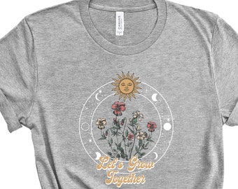 Sun Moon Stars Tee, Celestial Tee, Wild Flowers, Sun Shirt, One with the Sun, Boho Shirt, Vintage Tee, Mystical Moon Shirt, Bohemian