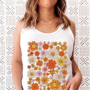 Retro Flower Tank Top, Wildflower Tank Tee, Wild Flowers Womens Top, Floral Tank Top, Gift for Women, Ladies Tank Top, Best Friend Gift