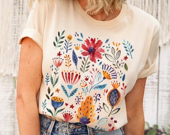 T-shirt à fleurs sauvages, chemise à fleurs sauvages, t-shirt à fleurs, chemise à fleurs, cadeau pour femme, chemises pour femmes, cadeau meilleur ami