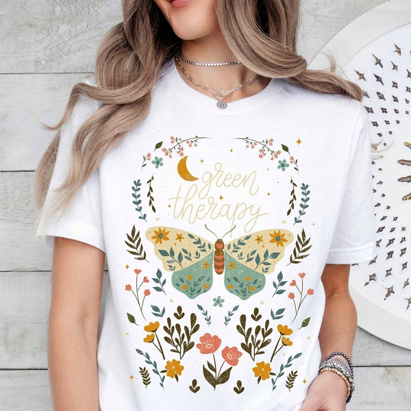 Wildflower Celestial Shirt, Floral Boho Shirt, Moth Butterfly T Shirt, Moon Women Graphic Shirt, Gift for Women, Ladies Shirts