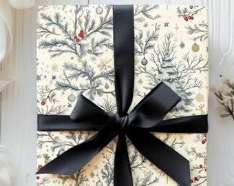 Vintage Christmas Toile Wrapping Paper Roll Vintage Christmas Tree Gift Wrap Roll Antique Christmas Tree Wrapping Paper