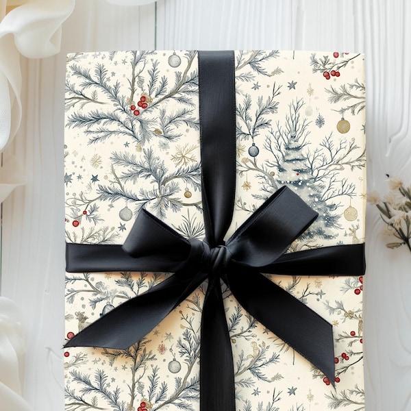 Rouleau de papier d'emballage toile de Noël vintage Rouleau de papier cadeau vintage sapin de Noël Papier d'emballage de sapin de Noël ancien