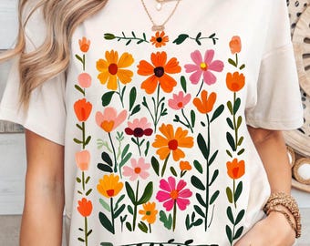 Floral Shirt For Women, Spring Summer Graphic Tee, Perfect Mothers Day Gift, Flower T-shirt for Nature Lovers, Beach Top, Garden Lover Tee