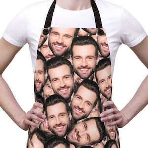 Personalized Faces Apron, Custom Photo Apron for Women and Men, Funny Crazy Face Kitchen Apron Personalized Kitchen Custom Picture Chef Gift image 1