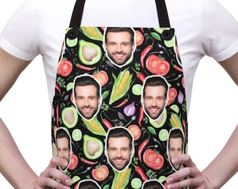 Personalized Faces Apron, Custom Photo Apron, Vegetables Apron, Funny Crazy Face Kitchen Apron Personalized Kitchen Custom Picture Chef Gift