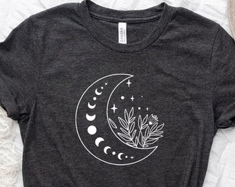 Floral Moon Shirt, Moon Shirt, Moon Wildflower Shirt, Moon Phases Shirt, Moon Boho Shirt, Astronomy T-Shirt, Celestial Shirt