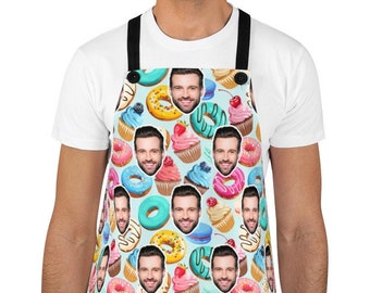 Doughnut Custom Apron, Personalized Cupcake Apron, Custom Photo Apron, Sweets Face Apron, Funny Crazy Face Kitchen Apron Donut Picture Gift