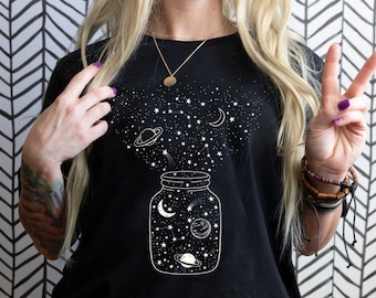 Space Shirt, Star Galaxy T shirt, Astronomy Shirt, Outdoors Shirt, Crescent Moon, Milky Way, Star Unisex Shirt, Constellation Tshirt