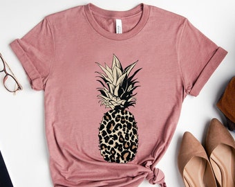 Pineapple Shirt, Leopard Shirts for Women, Foodie Shirt, Leopard Summer Shirt, Cute Pineapple T Shirt, Pineapple Lover, Gift for Her