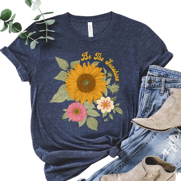Sunflower Graphic Tee, Hippie Sunflower Shirt, Floral Women's Tee, T Shirt, Vacation, Gift, Trending, Plus Size