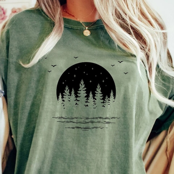 Moon Nature T Shirts for Women, adventure shirt, get outdoors graphic tee, travel t shirts, Forest hiking, mountains, Hiker Oversized Tee