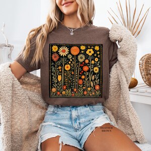 Vintage Floral Shirt, Retro Flower Tee, Folk Art Bohemian, Hippie Style, Goblincore Shirt Nature Lover Gift, Cottagecore Shirt Gift For Her