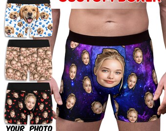 Custom Face Boxer Briefs, Personalized Space Galaxy Underwear, Gift for Boyfriend