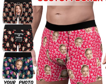 Custom Face Valentine Boxer Briefs, Personalized Mens Underwear, Romantic Gift for Boyfriend