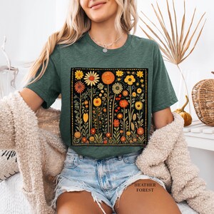 Vintage Floral Shirt, Retro Flower Tee, Folk Art Bohemian, Hippie Style, Goblincore Shirt Nature Lover Gift, Cottagecore Shirt Gift For Her