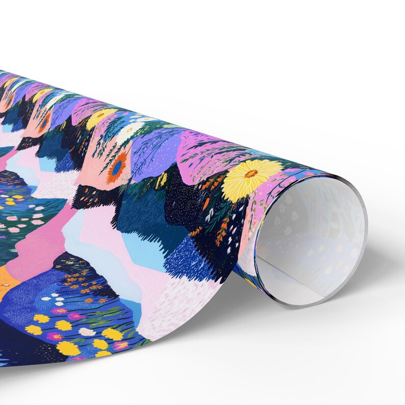 Wrapping Paper, Mountain and Floral Gift Wrap Roll for Mother's, Father's Day, Kids - Patchwork Design, Nature Theme, BFF Present Packaging
