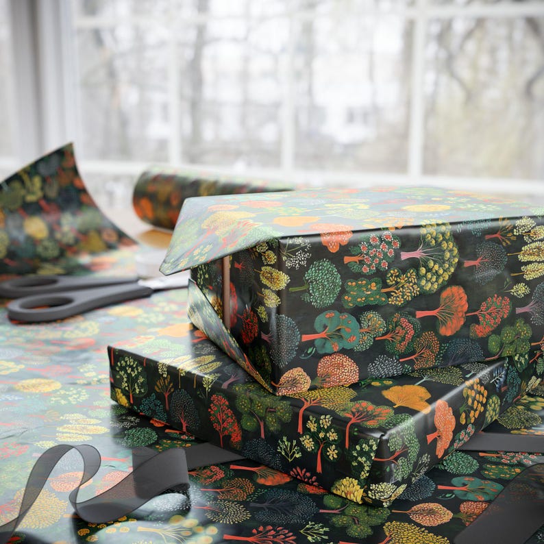 Wrapping Paper, Green Trees Nature Gift Wrap for Father, Best Friend, Kids - Forest Wrapping Roll, Camp Gift Wrap. Christmas, Birthday Gift