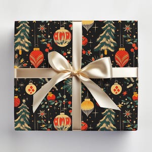 Retro Wrapping Paper, Christmas Vintage Style, 1950s Decor Gift Package Paper, Festive Xmas Print for Presents, Holiday Gift Decoration