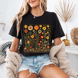 Vintage Floral Shirt, Retro Flower Tee, Folk Art Bohemian, Hippie Style, Goblincore Shirt Nature Lover Gift, Cottagecore Shirt Gift For Her