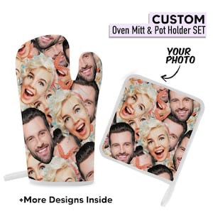 Custom Face Oven Mitt, Personalized Photo Kitchen Gift, Funny Housewarming Gift Set
