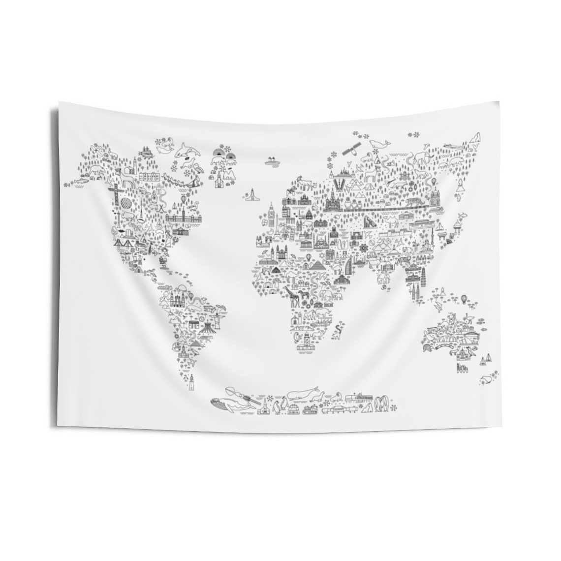 World Map Tapestry Map Tapestry World Map Wall Decor World Etsy