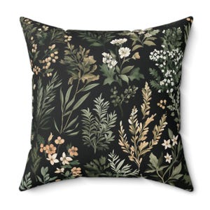 Floral Pillow, Plants Pillow, Forest-inspired Square Pillow for Home Decor - Natural Cushion with Plant and Flowers Design, Gift For Mom