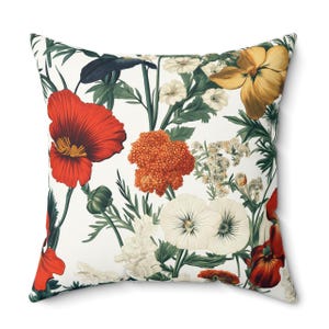 Botanical Flower Pillow, Vintage Floral Cushion, Plant Lover Gift, Living Room Decor, Square Pillow, Home Decor, Gift For Mother&#39;s Day