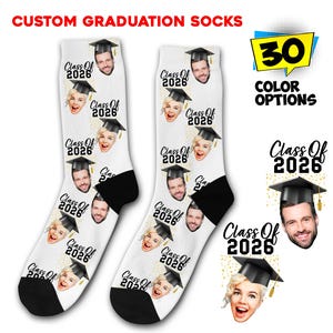 Custom Graduation Socks, Custom Face Socks, Graduation Gift for Him, Grad Gifts for Class of 2025, Personalized Grad Gifts for New Graduates
