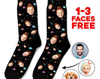 Custom Face Socks, Space Custom Photo Socks, Face on Socks, Personalized Socks, Space Picture Socks, Funny Gift For Her, Him or Best Friends