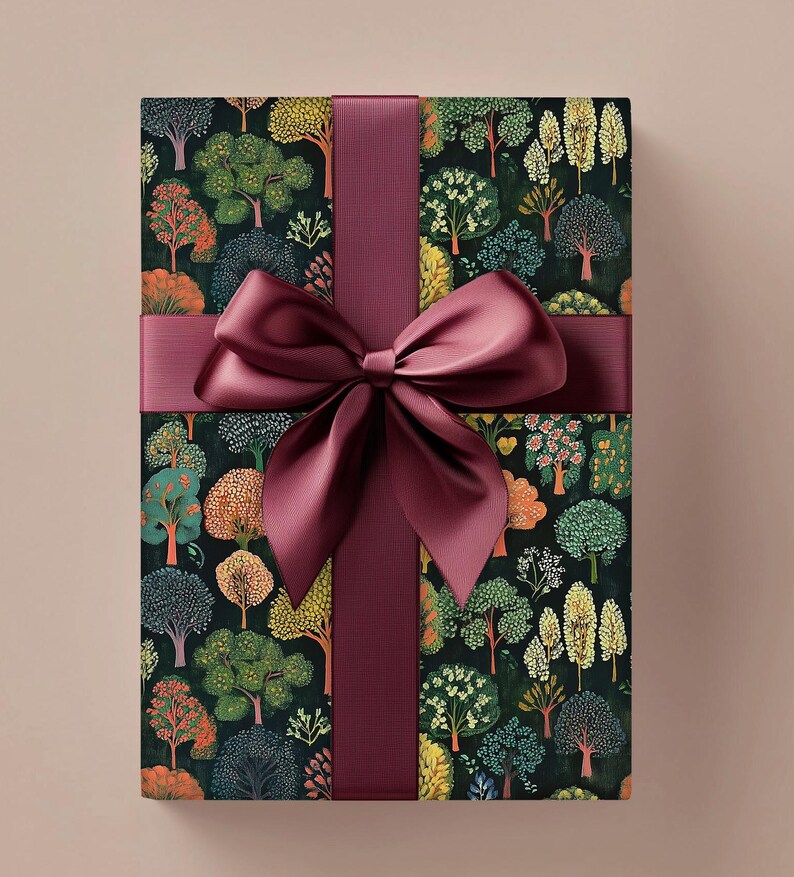 Wrapping Paper, Green Trees Nature Gift Wrap for Father, Best Friend, Kids - Forest Wrapping Roll, Camp Gift Wrap. Christmas, Birthday Gift
