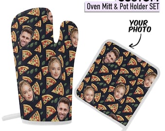 Custom Face Oven Mitt, Funny Personalized Photo Kitchen Gift, Pizza Pattern Pot Holder