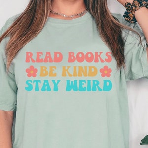 Zoemghc Book Lover T-Shirt For Women - 'Read Books Be Kind Stay Weird' Graphic Tee, Cotton Blend, Bookish Gifts - View #7