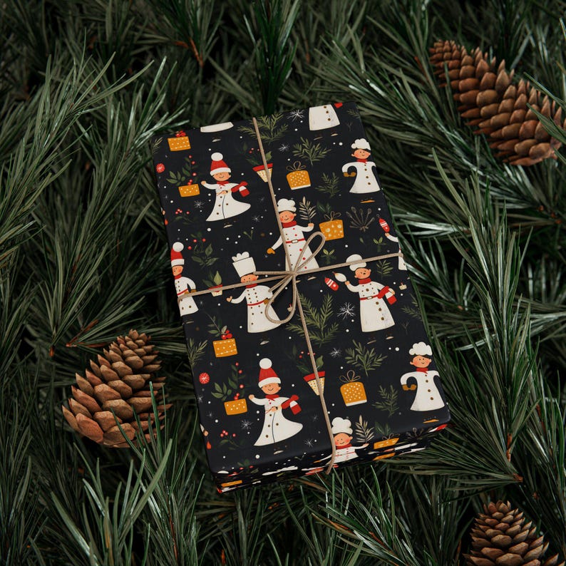Christmas Chef Wrapping Papers, Holiday Cooking Gift Wrap, Retro Style Kitchen Chef Paper, Vintage Xmas Chef, Chef Gift Wrap, Christmas