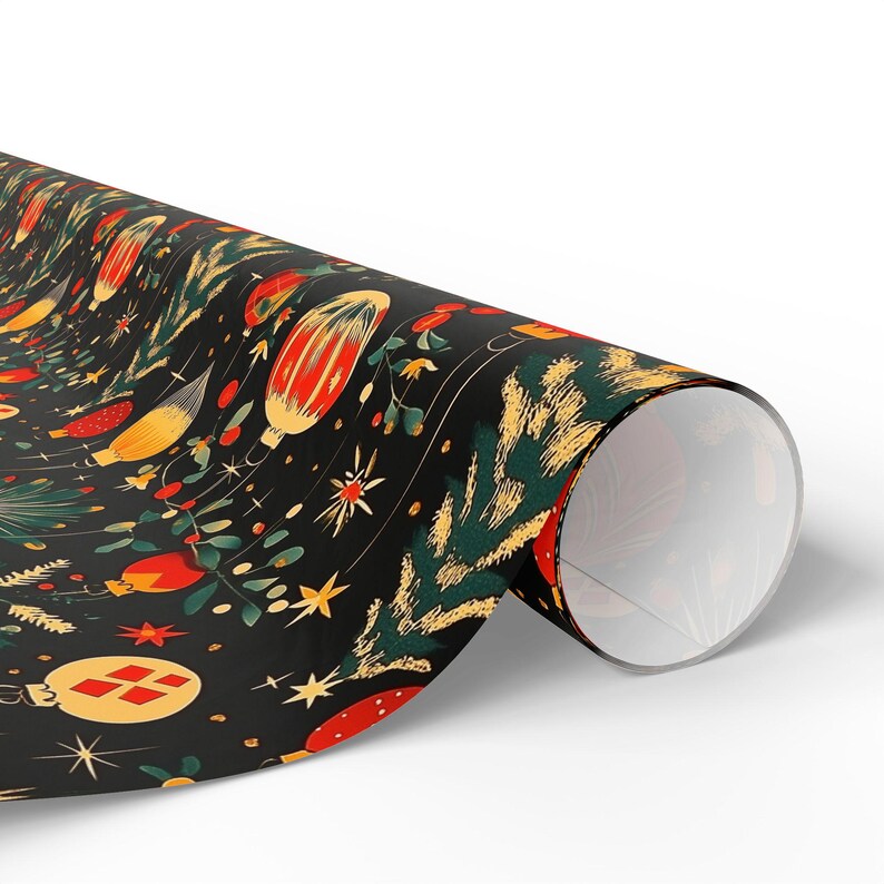 Retro Wrapping Paper, Christmas Vintage Style, 1950s Decor Gift Package Paper, Festive Xmas Print for Presents, Holiday Gift Decoration