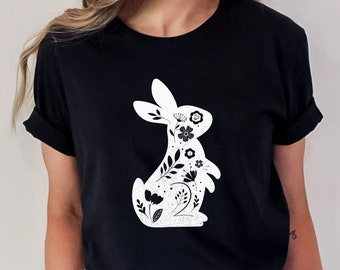 Floral Bunny Shirt - Floral Rabbit Shirt - Easter T-shirt - Spring T-shirt - Bunny Shirt - Nature Lover - Animal Lover - Gift for Her