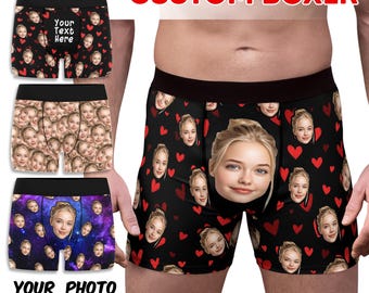 Personalized Face Boxer Briefs, Custom Photo Mens Underwear, Funny Anniversary Gift For Him