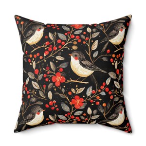 Floral Pillow, William Morris Style Christmas Pillow, Living Room Home Decor, Holiday Decorative Throw Pillow, Spun Polyester Square Pillow