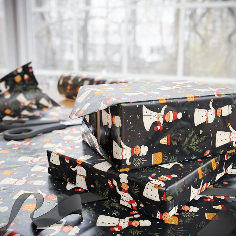 Christmas Chef Wrapping Papers, Holiday Cooking Gift Wrap, Retro Style Kitchen Chef Paper, Vintage Xmas Chef, Chef Gift Wrap, Christmas