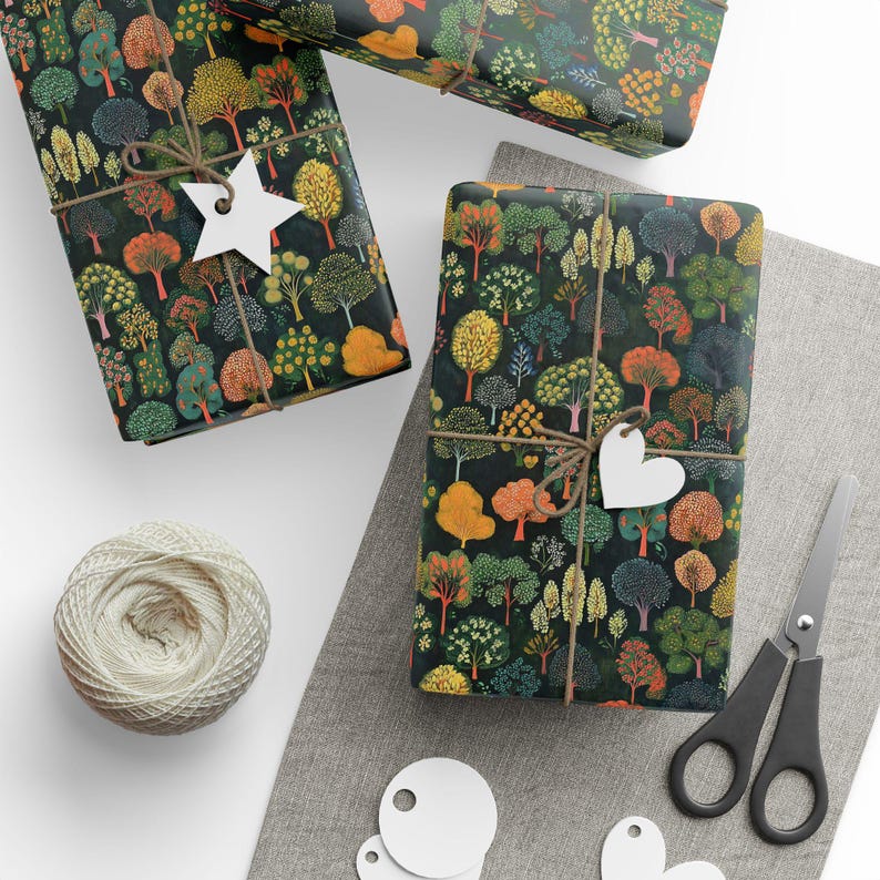 Wrapping Paper, Green Trees Nature Gift Wrap for Father, Best Friend, Kids - Forest Wrapping Roll, Camp Gift Wrap. Christmas, Birthday Gift