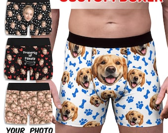 Personalized Dog Face Boxer Briefs, Custom Pet Photo Underwear, Funny Gift for Dog Lover