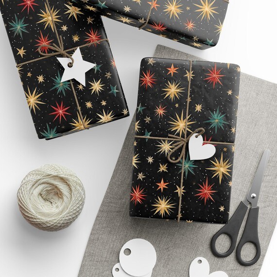 Holiday Star Gift Wrapping Paper Roll, Christmas, Birthday Gift Wrap Rolls for Presents