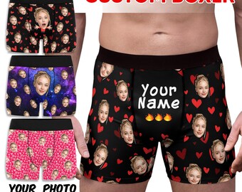 Personalized Face Boxer Briefs with Name, Custom Photo Mens Underwear, Funny Gift for Boyfriend