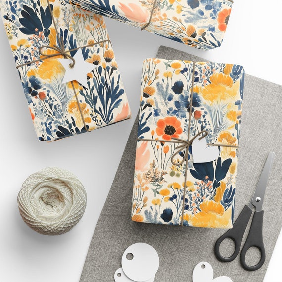 Boho Floral Wrapping Paper – Bohemian Flower Gift Wrap Roll for Birthday & Holiday Gifts
